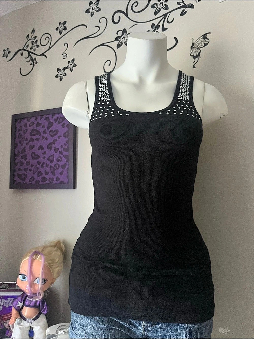 Garage Glitter Tank Studded Black Tank Top